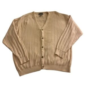 Arnold Palmer Mens XL Beige Ribbed Cotton Button Up Cardigan Vintage Grandpacore